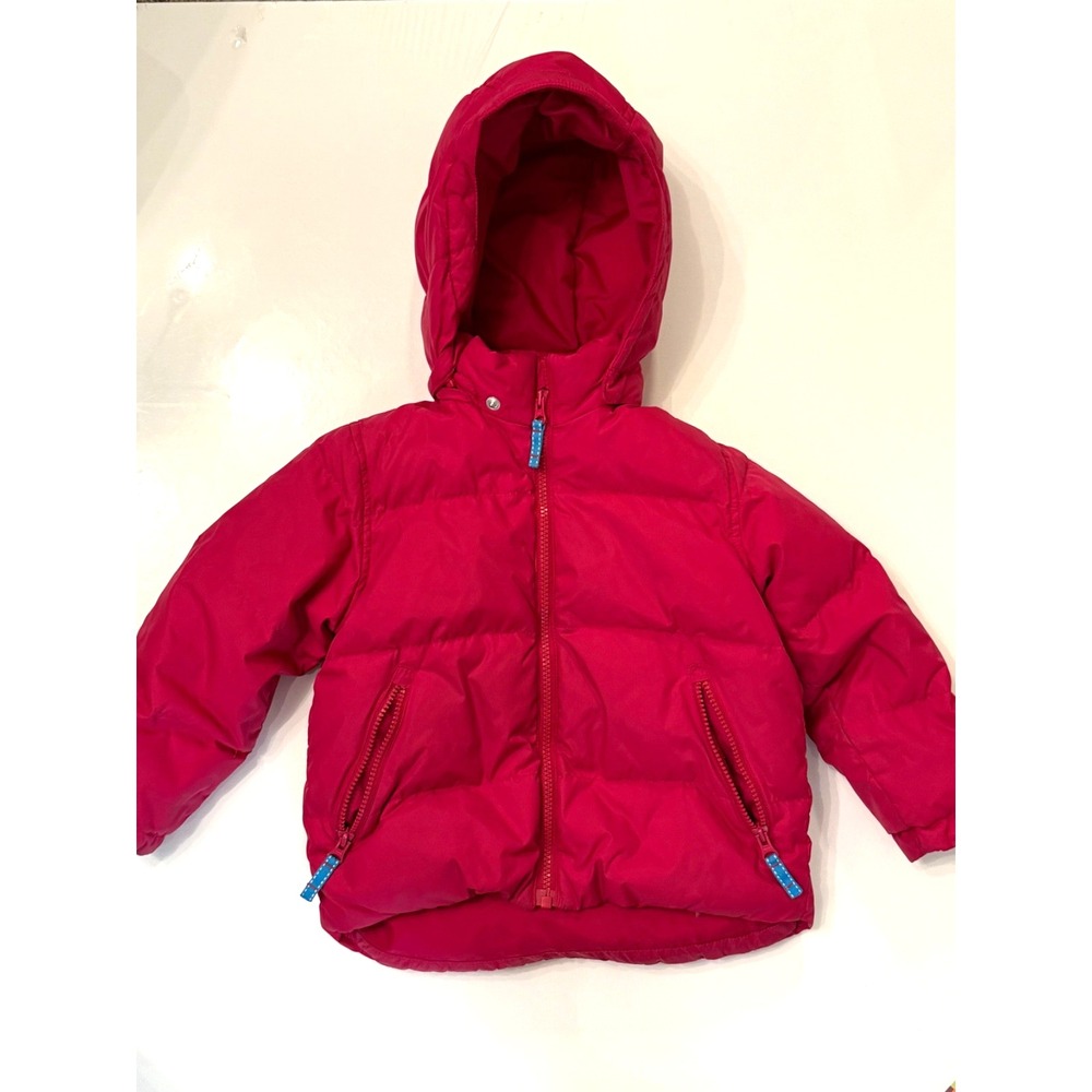 Land's End kids size S (4) Down Filled Puffer Coat Removable Hood Pink Excellent